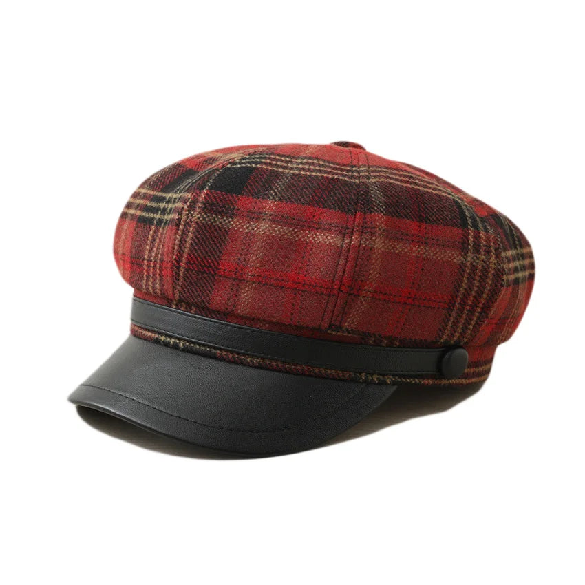 Seattle Women Tartan Leather Cotton Newsboy Cap