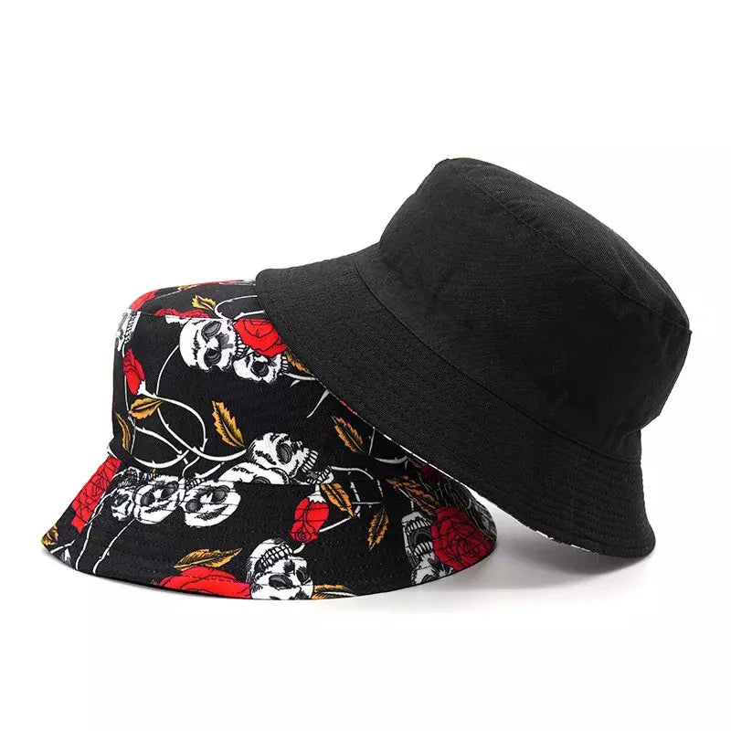 Skulls & Roses Reversible Black Bucket Hat