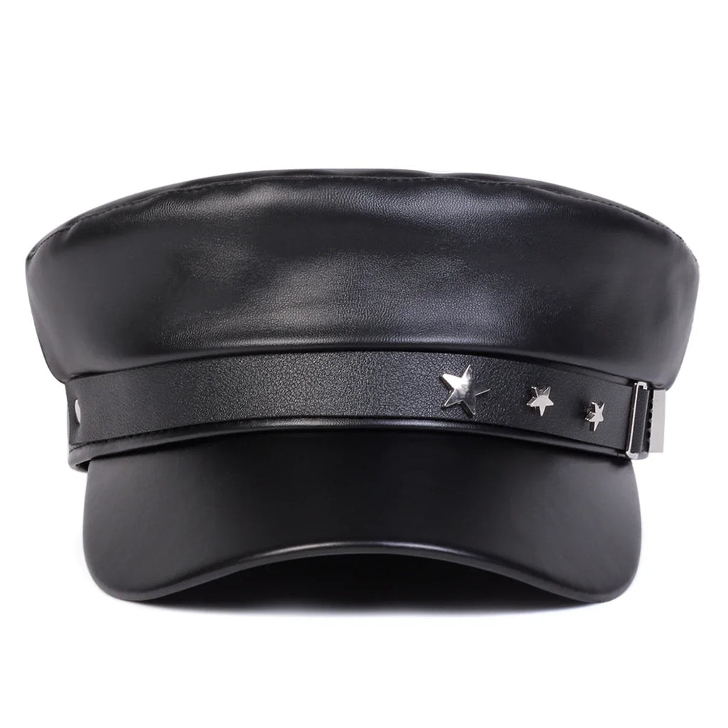Stars Leather Breton Sailor Cap