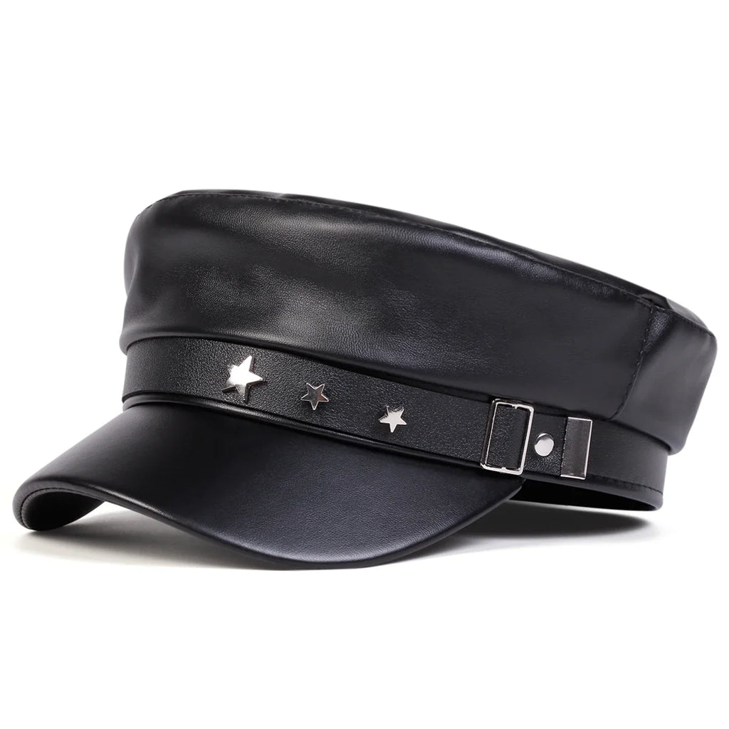 Stars Leather Breton Sailor Cap