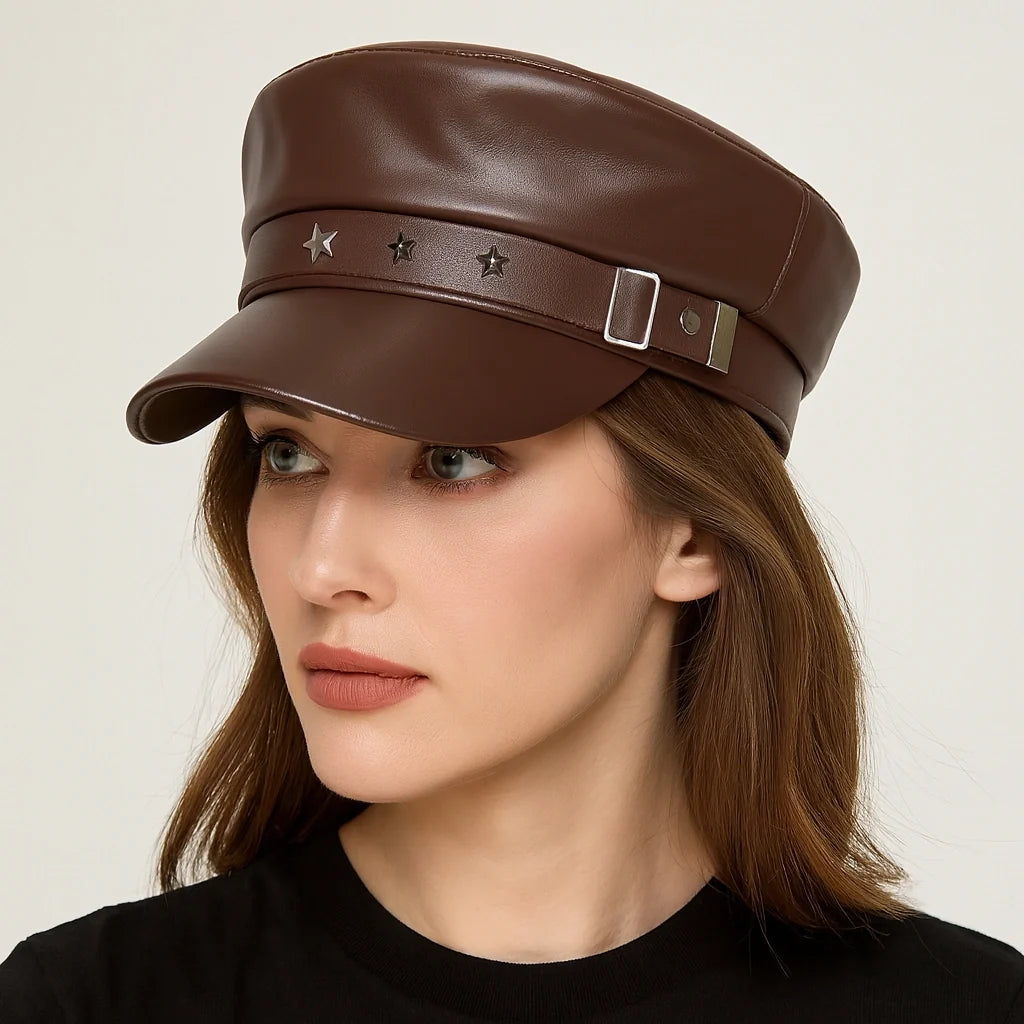 Stars Leather Breton Sailor Cap