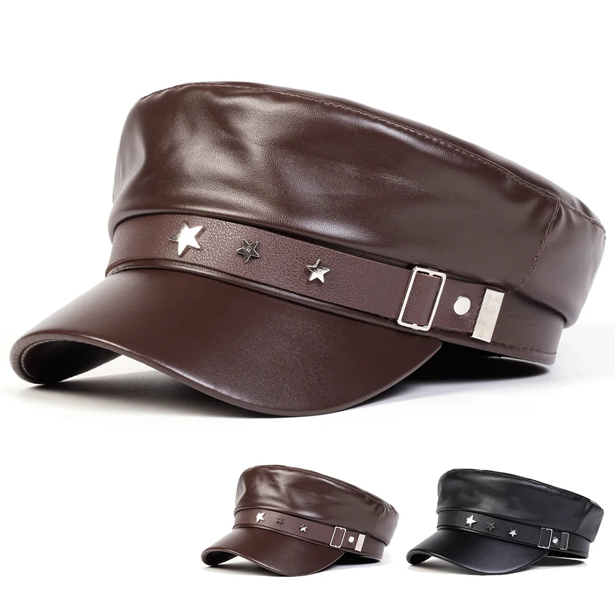 Stars Leather Breton Sailor Cap