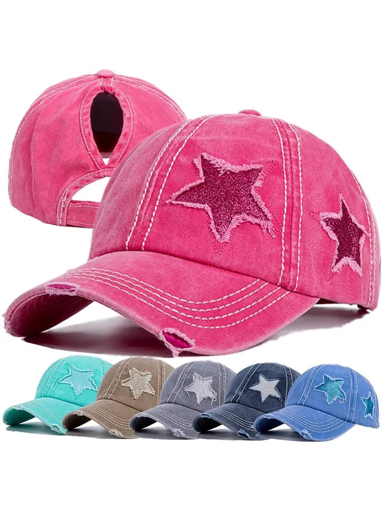 Stars Scratched Washed Cotton Baseball Cap