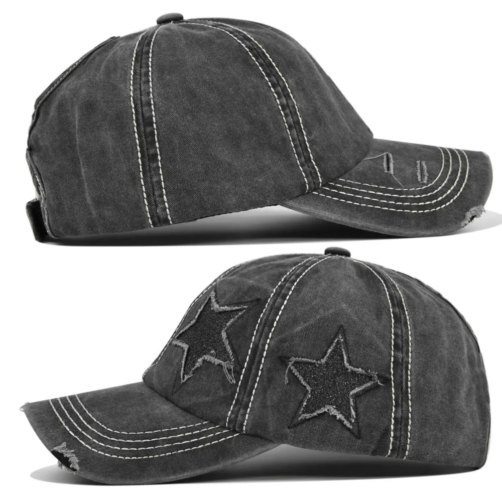 Stars Scratched Washed Cotton Baseball Cap