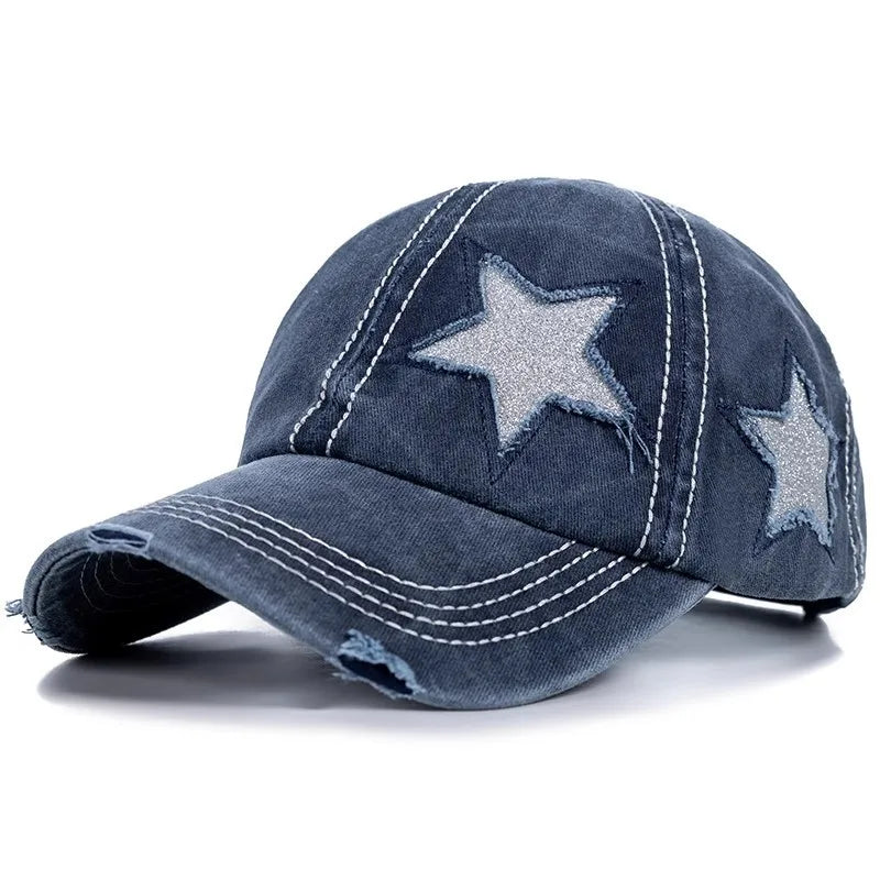 Stars Scratched Washed Cotton Baseball Cap