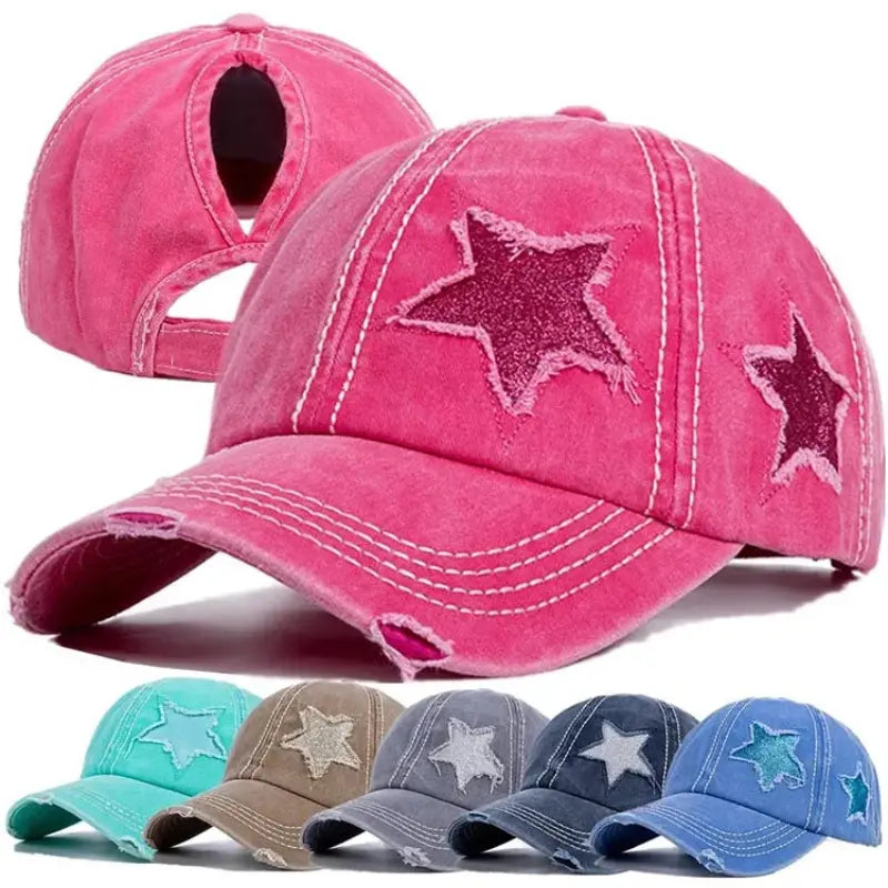 Stars Scratched Washed Cotton Baseball Cap