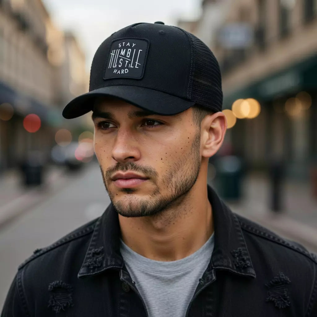 Stay Humble Embroidered Black Trucker Cap