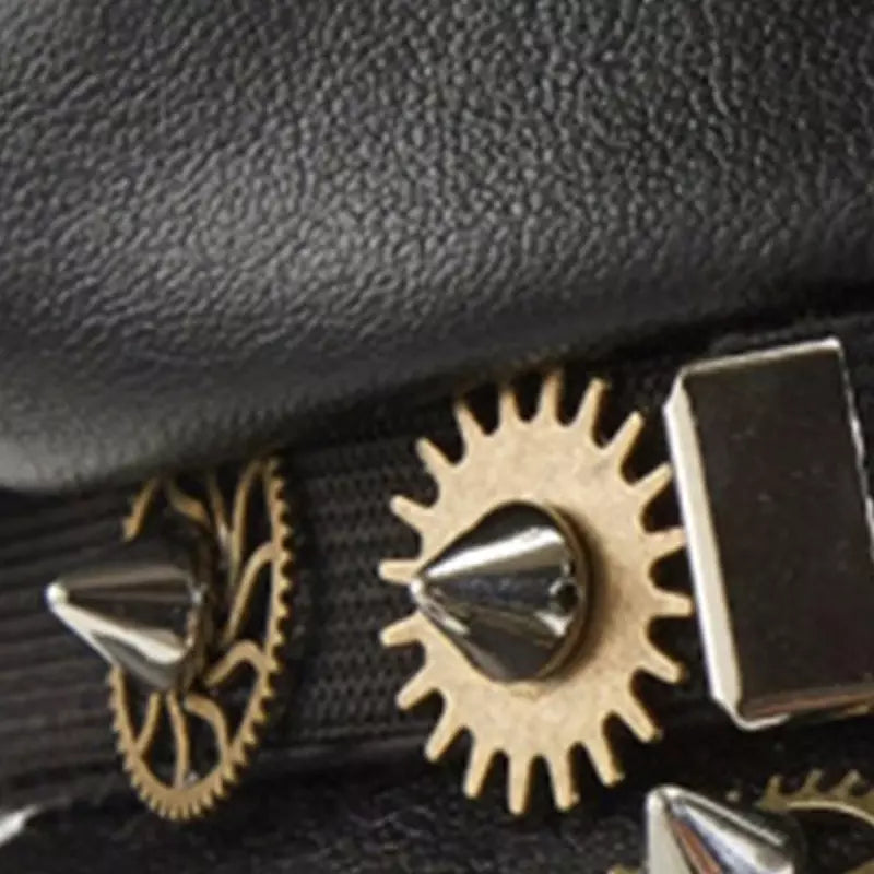 Steampunk Gears Black Leather Sailor Cap