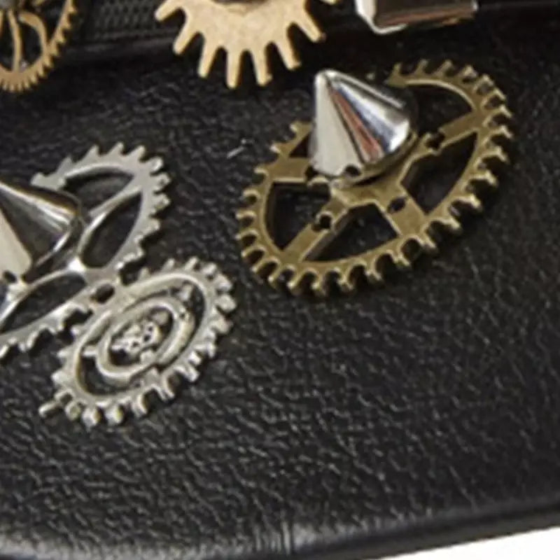 Steampunk Gears Black Leather Sailor Cap