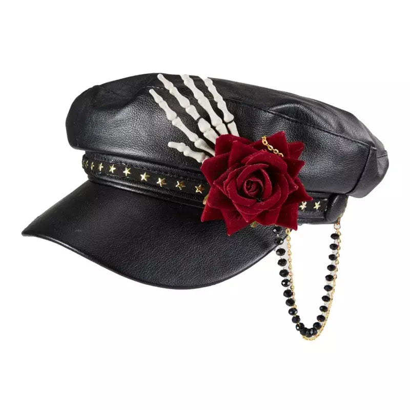 Steampunk Gothic Black Leather Sailor Cap