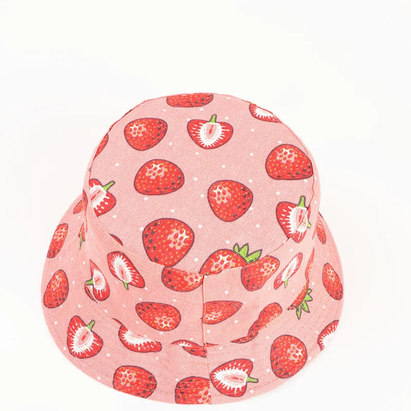 Strawberries Red Cotton Reversible Bucket Hat