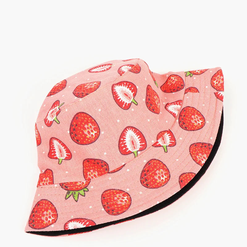 Strawberries Red Cotton Reversible Bucket Hat