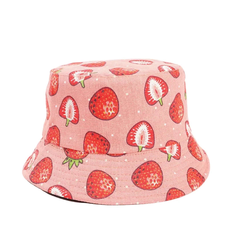 Strawberries Red Cotton Reversible Bucket Hat