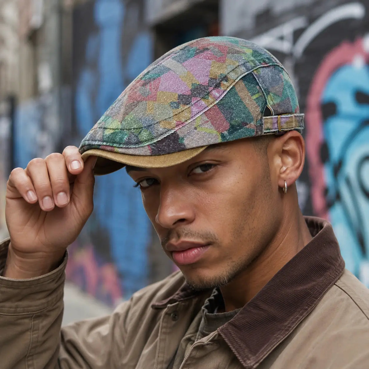 Sullivan Graffiti Geometric Cotton Flat Cap