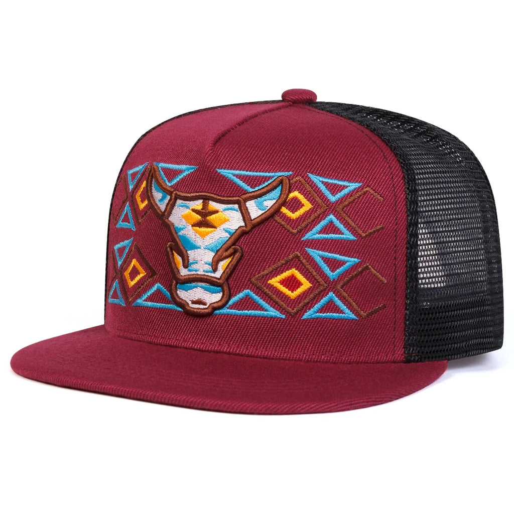 Rancher OX Head Sunset Bull Trucker Snapback Cap