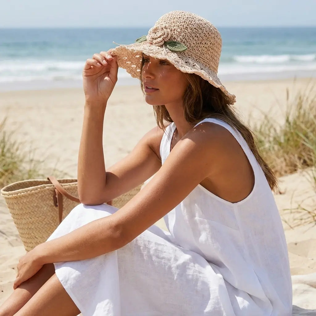 Tayrona Women Summer Sun Raffia Crochet Hat