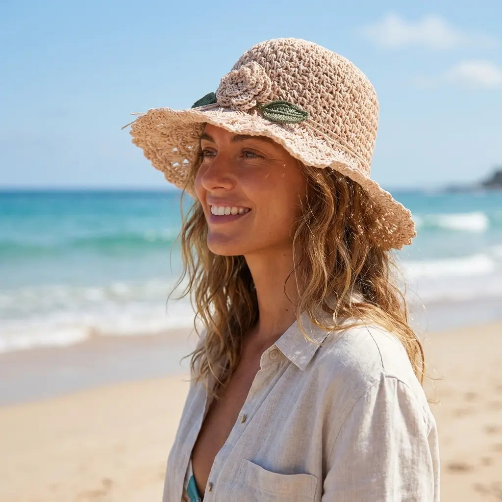 Tayrona Women Summer Sun Raffia Crochet Hat
