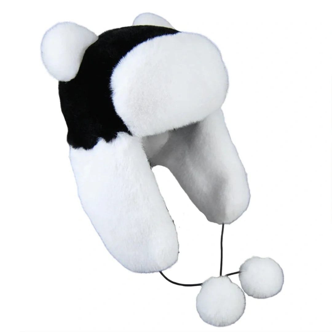 The Panda Bear Winter Fur Bomber Hat