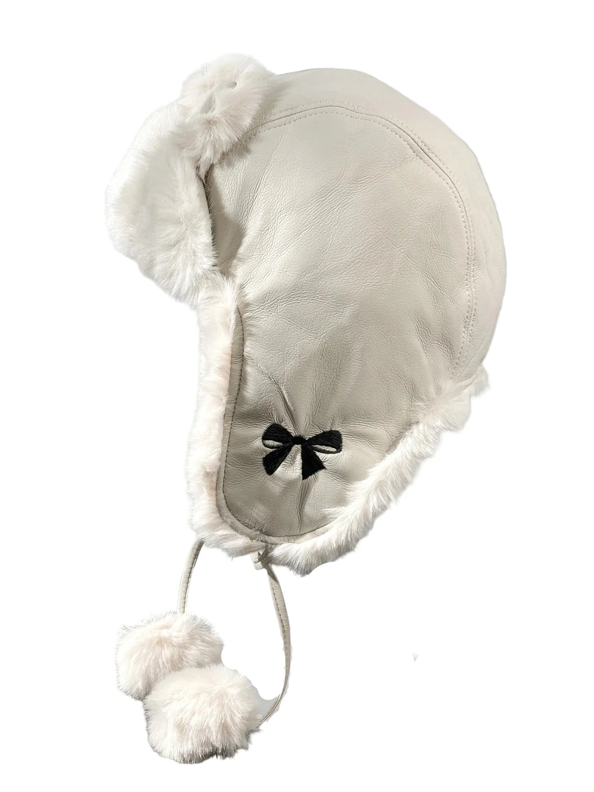 The Ribbon Winter Leather Pom Pom Bomber Hat