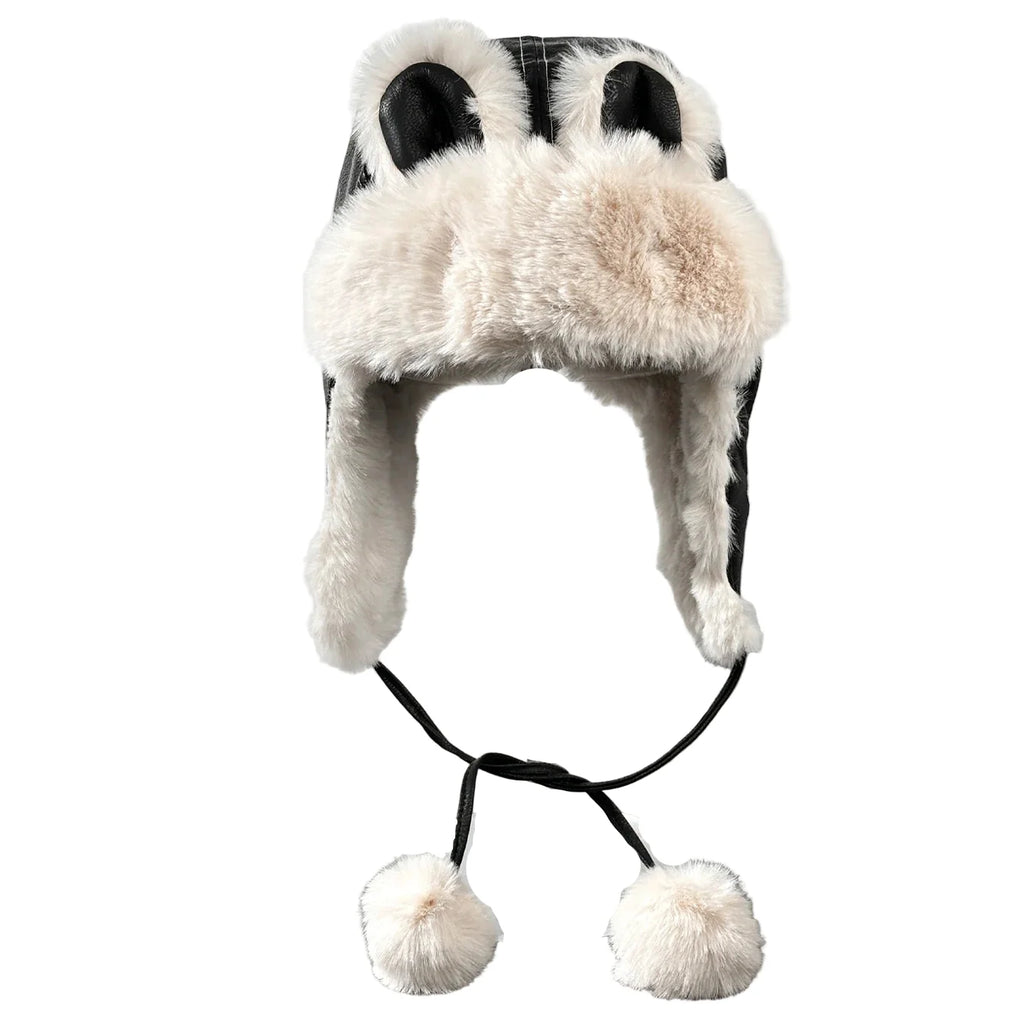 The Ribbon Winter Leather Pom Pom Bomber Hat