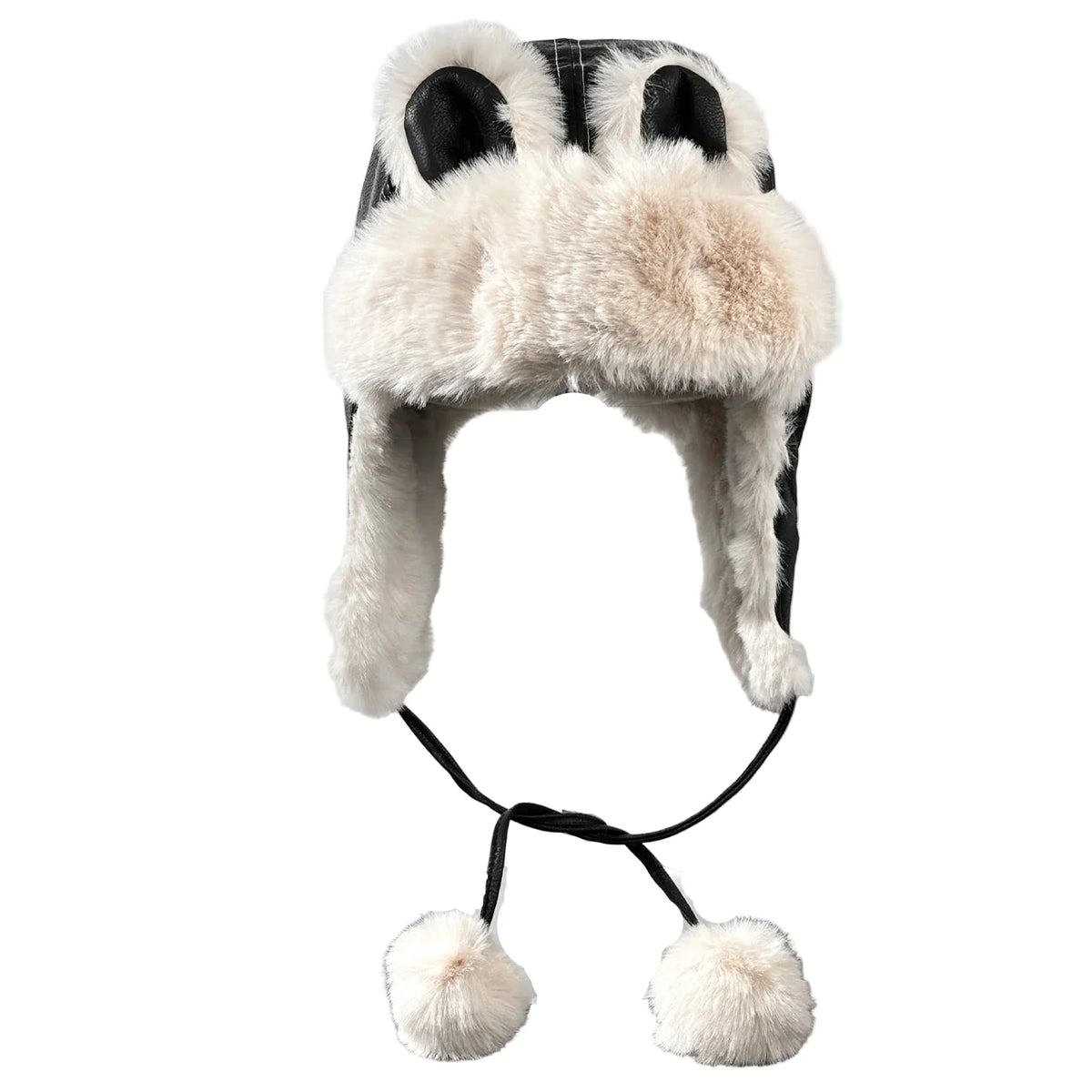 The Ribbon Winter Leather Pom Pom Bomber Hat