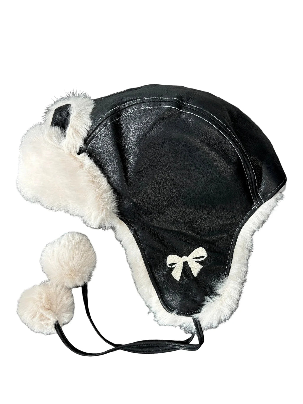 The Ribbon Winter Leather Pom Pom Bomber Hat