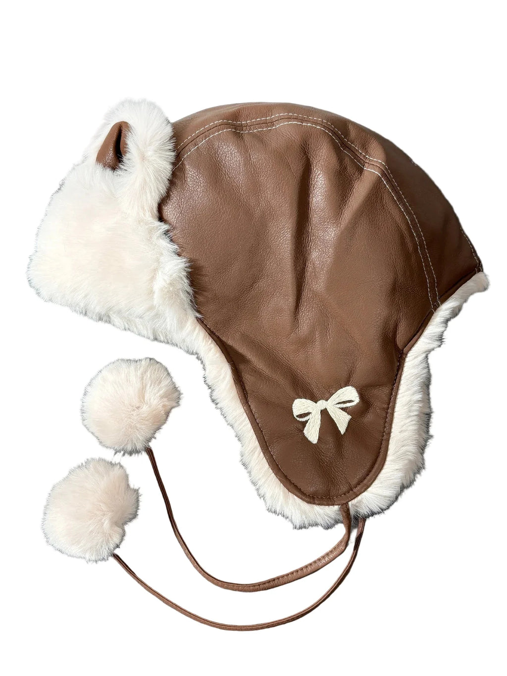 The Ribbon Winter Leather Pom Pom Bomber Hat