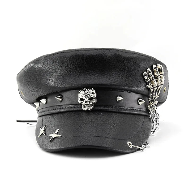 The Steampunk Death Black Leather Sailor Cap