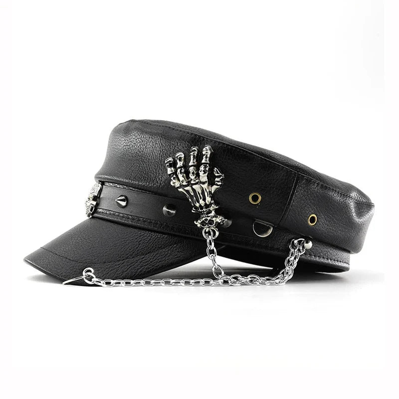 The Steampunk Death Black Leather Sailor Cap