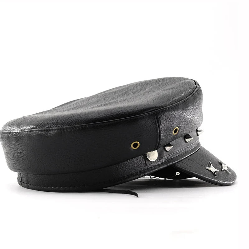The Steampunk Death Black Leather Sailor Cap