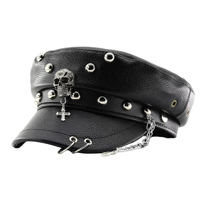 The Steampunk Death Black Leather Sailor Cap