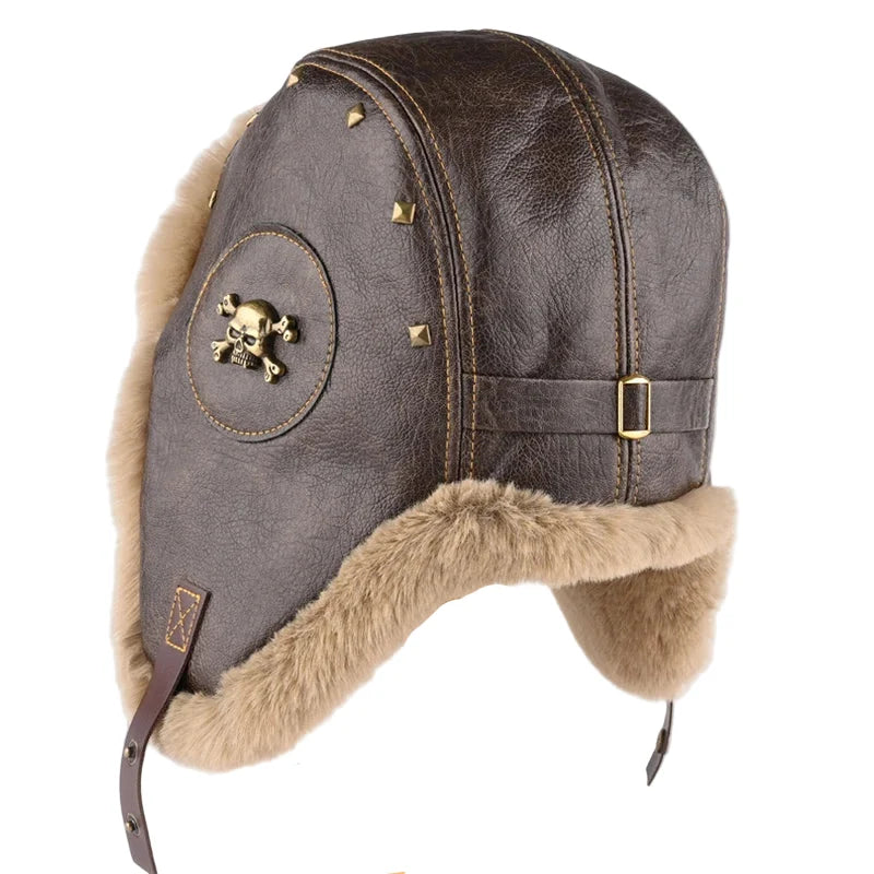 The Winter Death Leather Fur Bomber Hat