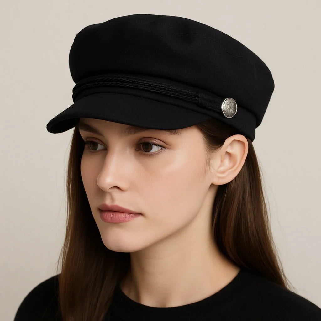 The Crown Black Cotton Sailor Cap