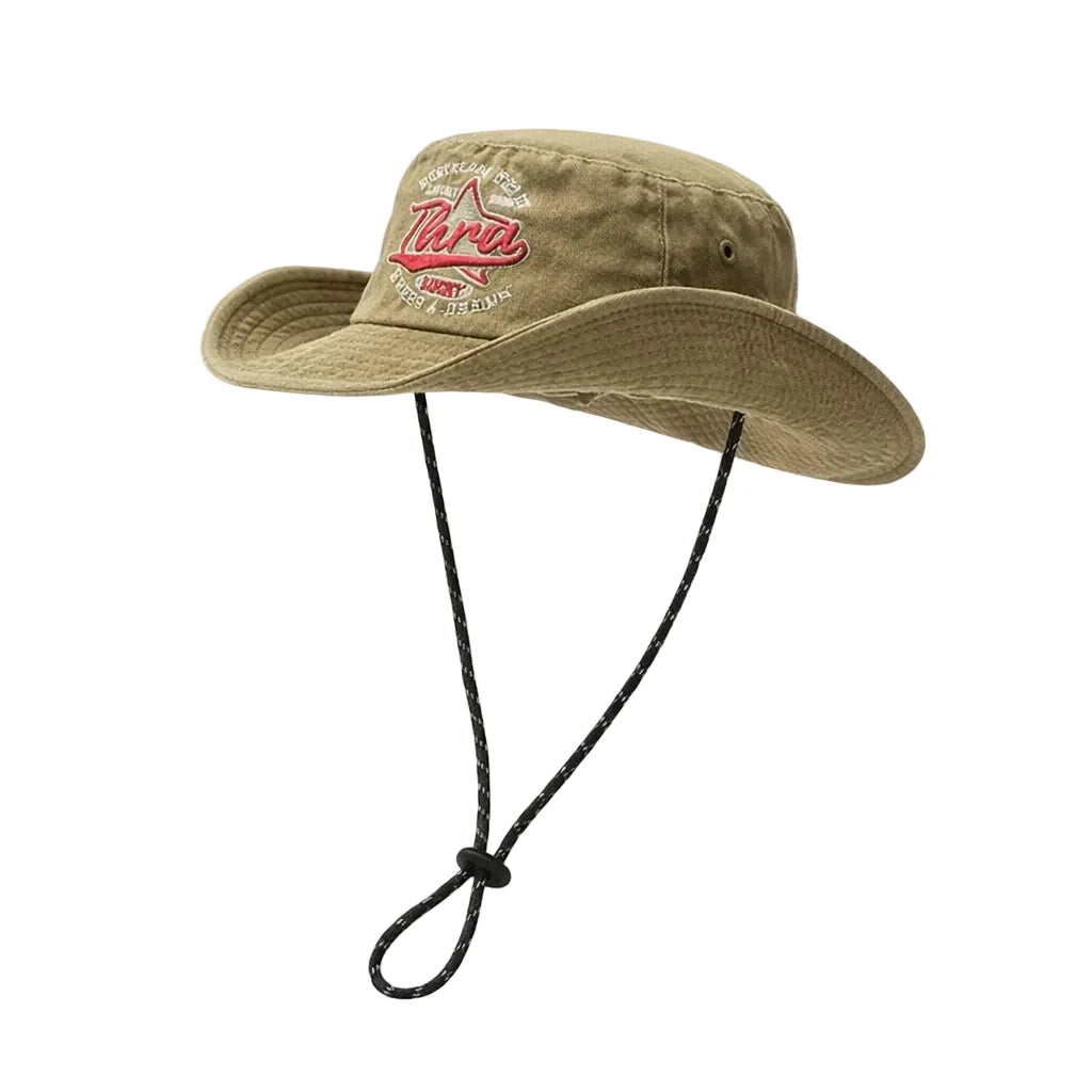 Three Stars Lucky Washed Cotton Bucket Hat