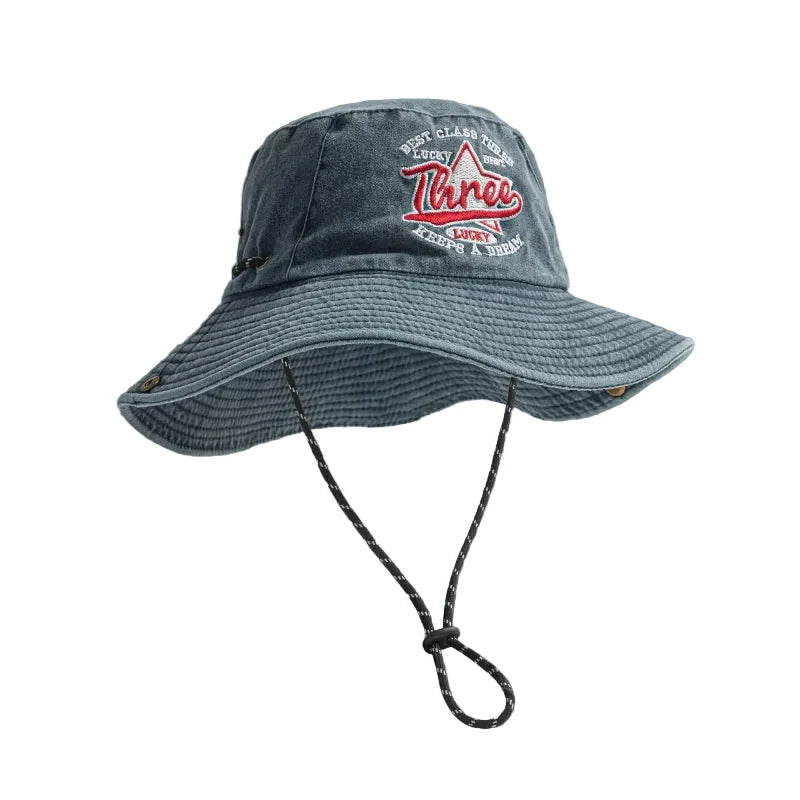 Three Stars Lucky Washed Cotton Bucket Hat