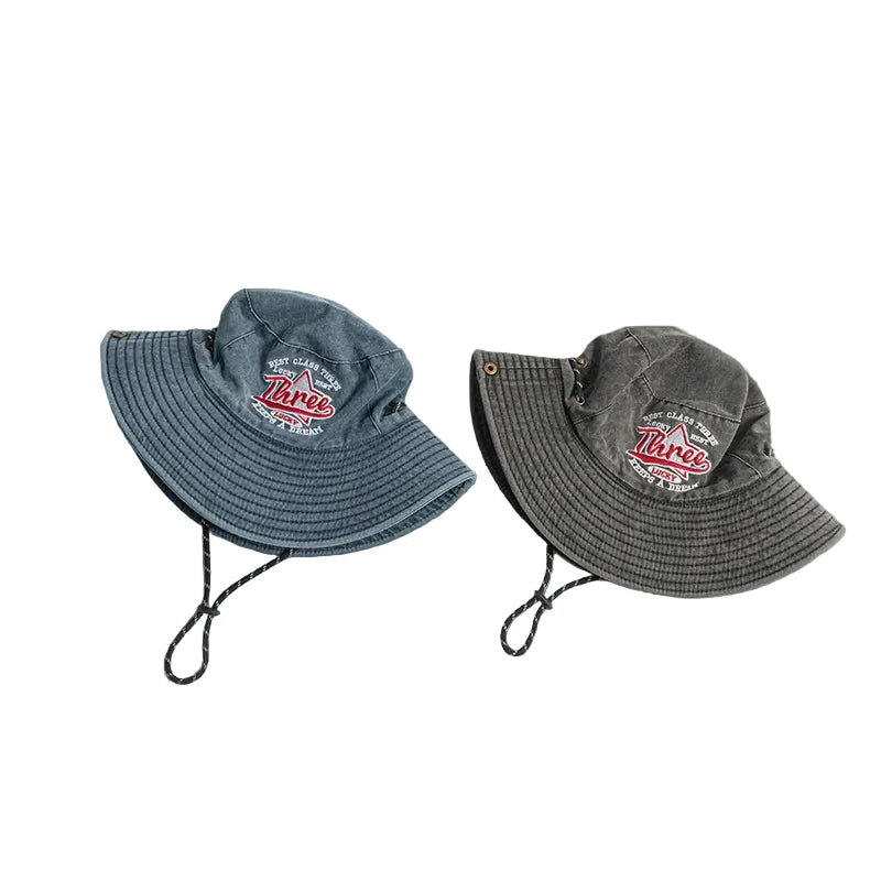 Three Stars Lucky Washed Cotton Bucket Hat