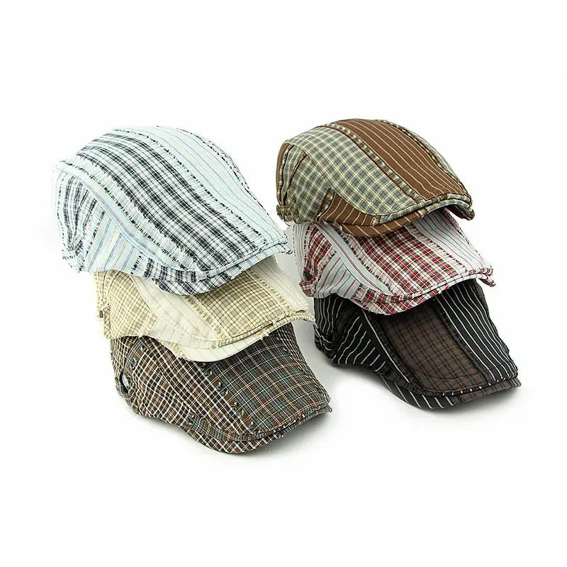 Twin Cities Tartan Striped Cotton Flat Cap