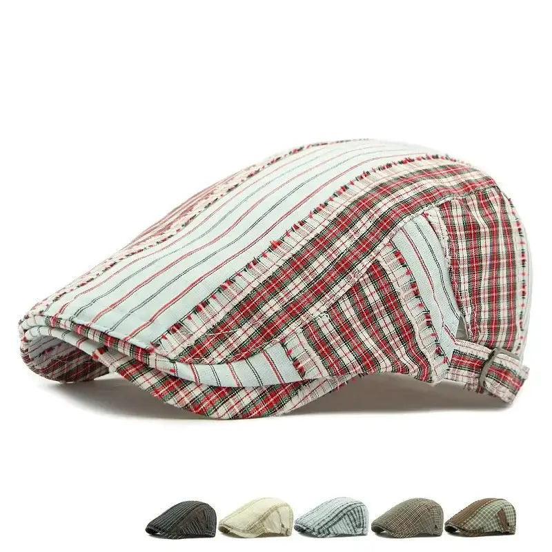 Twin Cities Tartan Striped Cotton Flat Cap