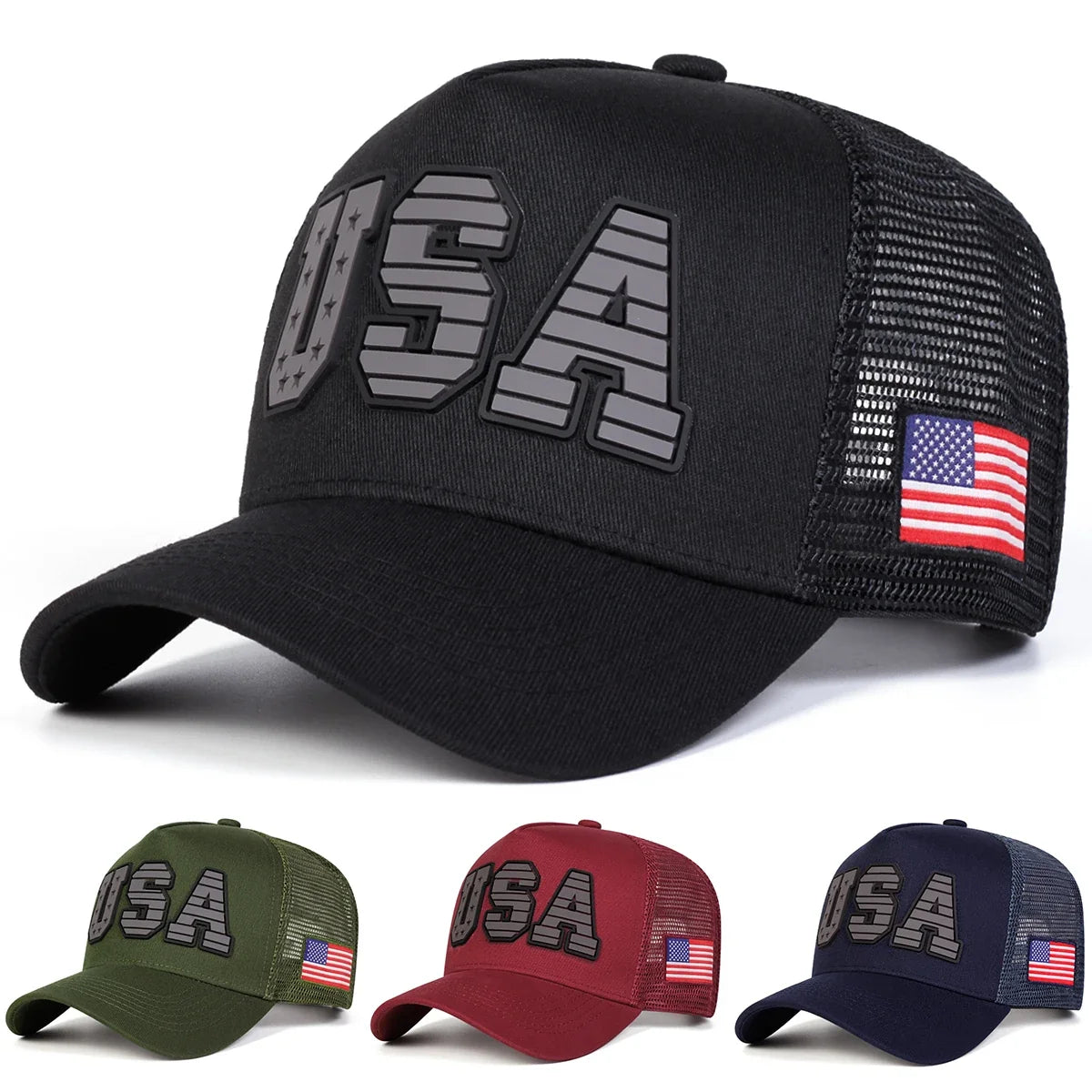 USA Flag Embroidered Trucker Cap