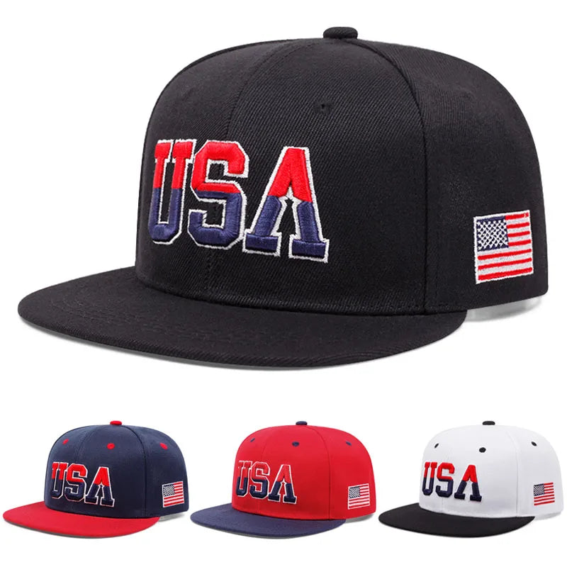 USA Flag Plain Snapback Cap