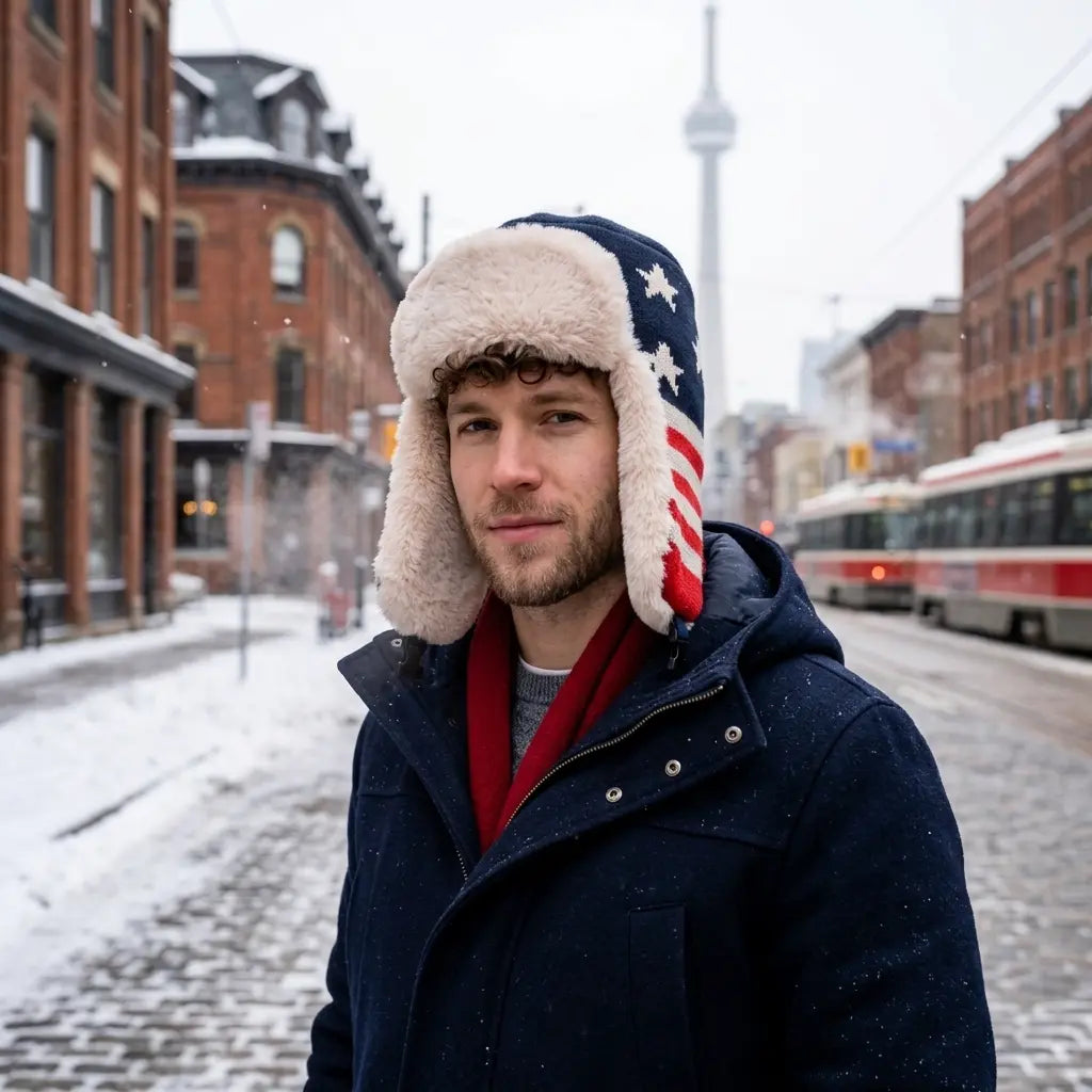 USA Flag Winter Knitted Fur Bomber Hat