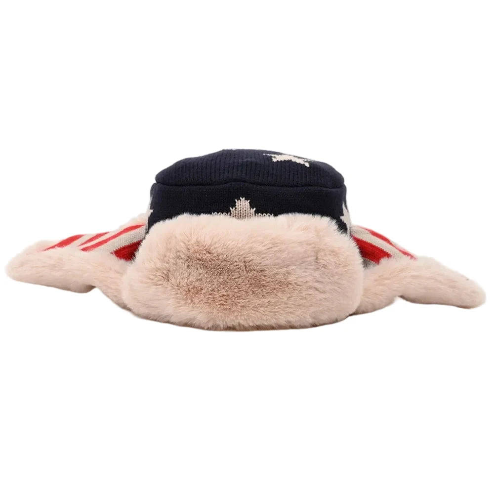 USA Flag Winter Knitted Fur Bomber Hat