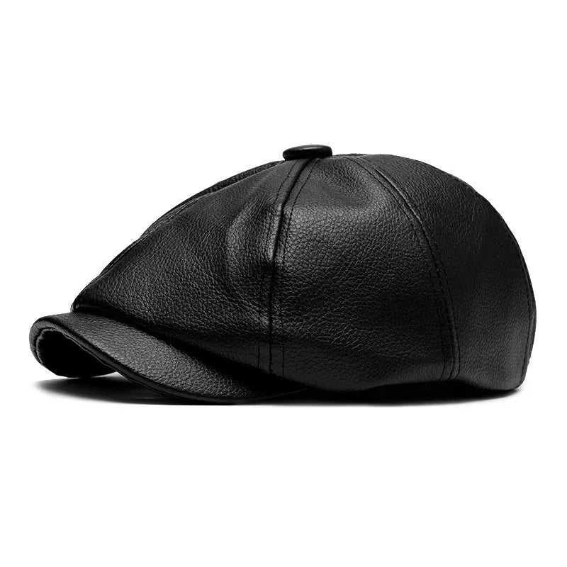 Vermillion Leather Newsboy Cap