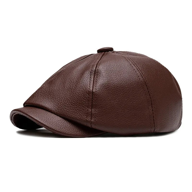 Vermillion Leather Newsboy Cap