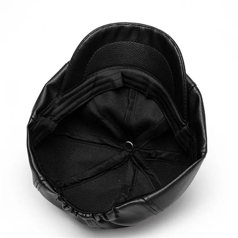 Vermillion Leather Newsboy Cap
