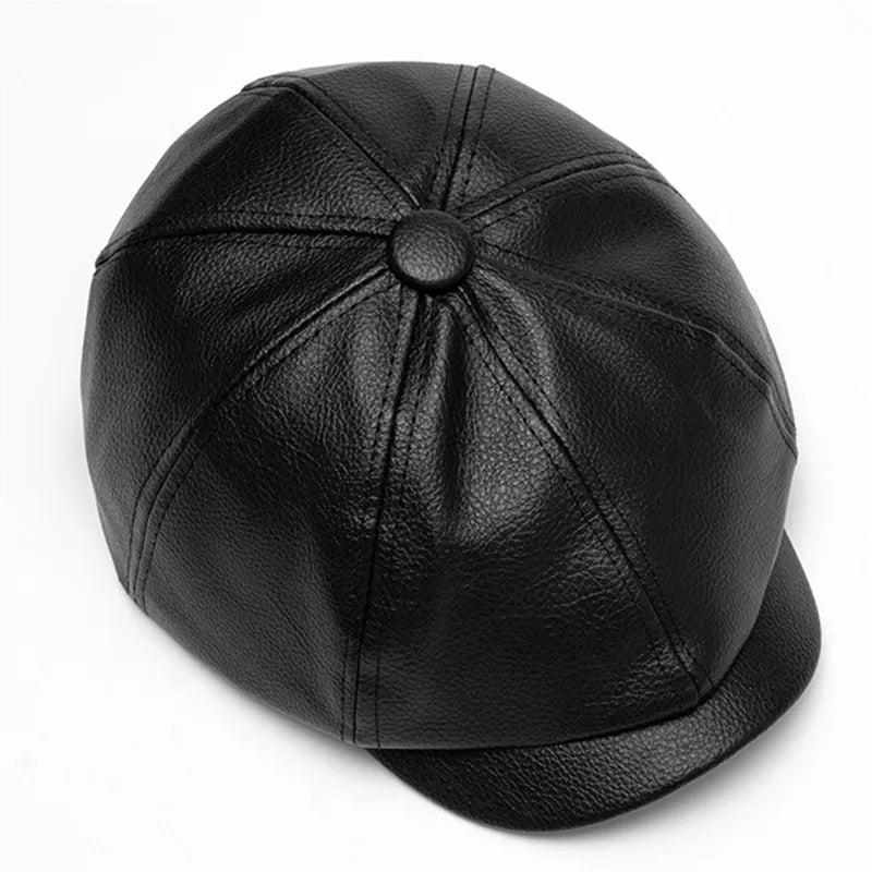 Vermillion Leather Newsboy Cap