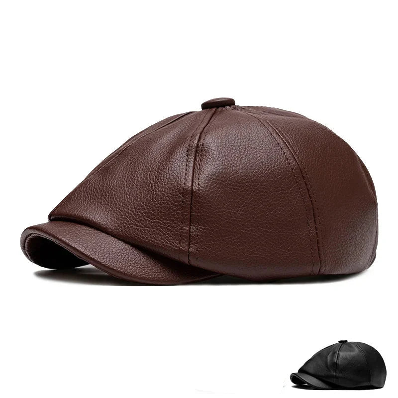 Vermillion Leather Newsboy Cap
