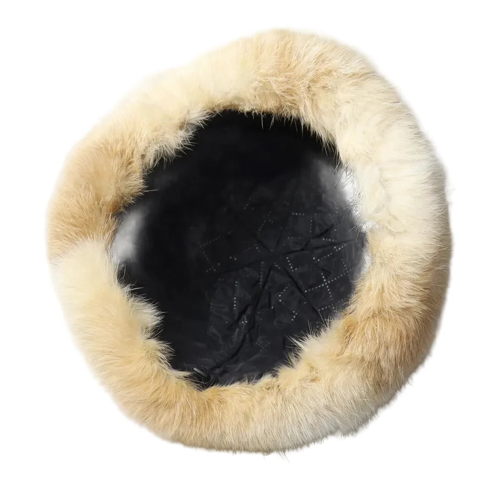 Vermont Winter Natural Rabbit Fur Genuine Leather Docker Cap