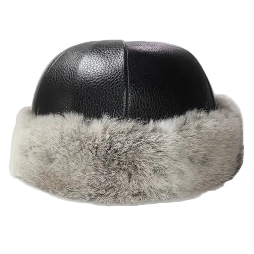 Vermont Winter Natural Rabbit Fur Genuine Leather Docker Cap