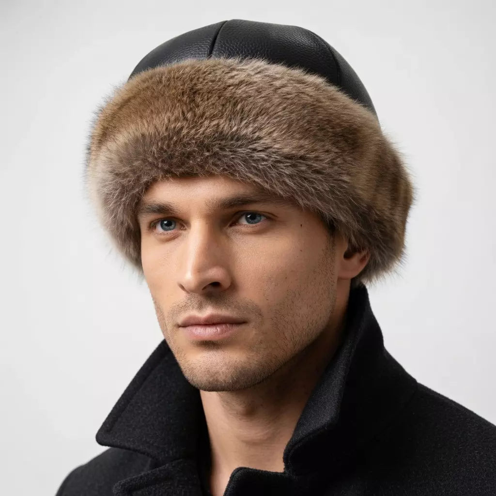 Vermont Winter Natural Rabbit Fur Genuine Leather Docker Cap